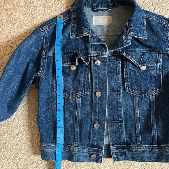 Everlane "Shrunken Denim Jacket" | Dark Indigo Cropped Jean Jacket | Size Small - Picture 3 of 12